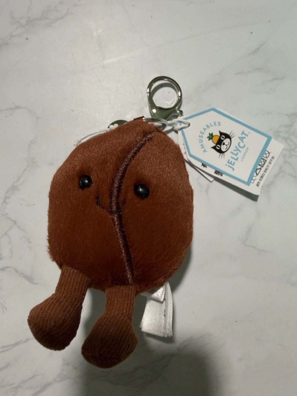 Jellycat Amuseables coffee bean bag charm keychain NWT
